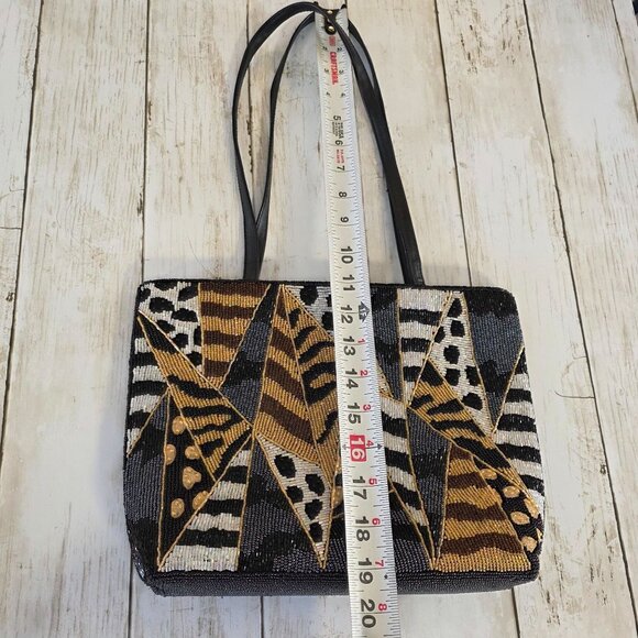 Vintage Chico's Beaded Animal Print Shoulder Bag Black Y2K Glam - Picture 6 of 9